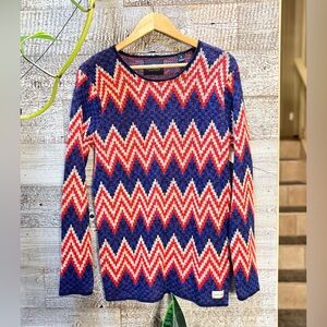 Scotch & Soda | Chevron Knit Pullover Sweater - Women's S-M, Blue/Orange/White